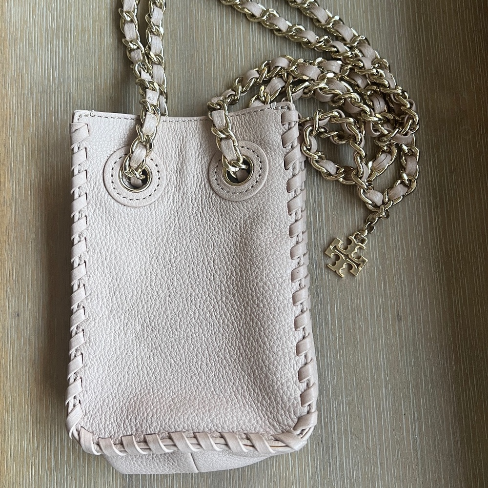 Tory Burch Small Baby Pink Leather Purse with Gold Chain